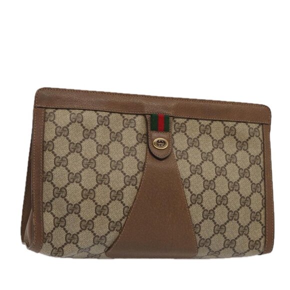 GUCCI GG Supreme Web Sherry Line Clutch Bag PVC Beige Red - Picture 8 of 16